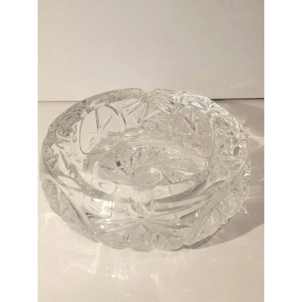 Vintage MCM‎ Cut Crystal Glass Trinket Dish Ashtray Coin Holder Round Heavy